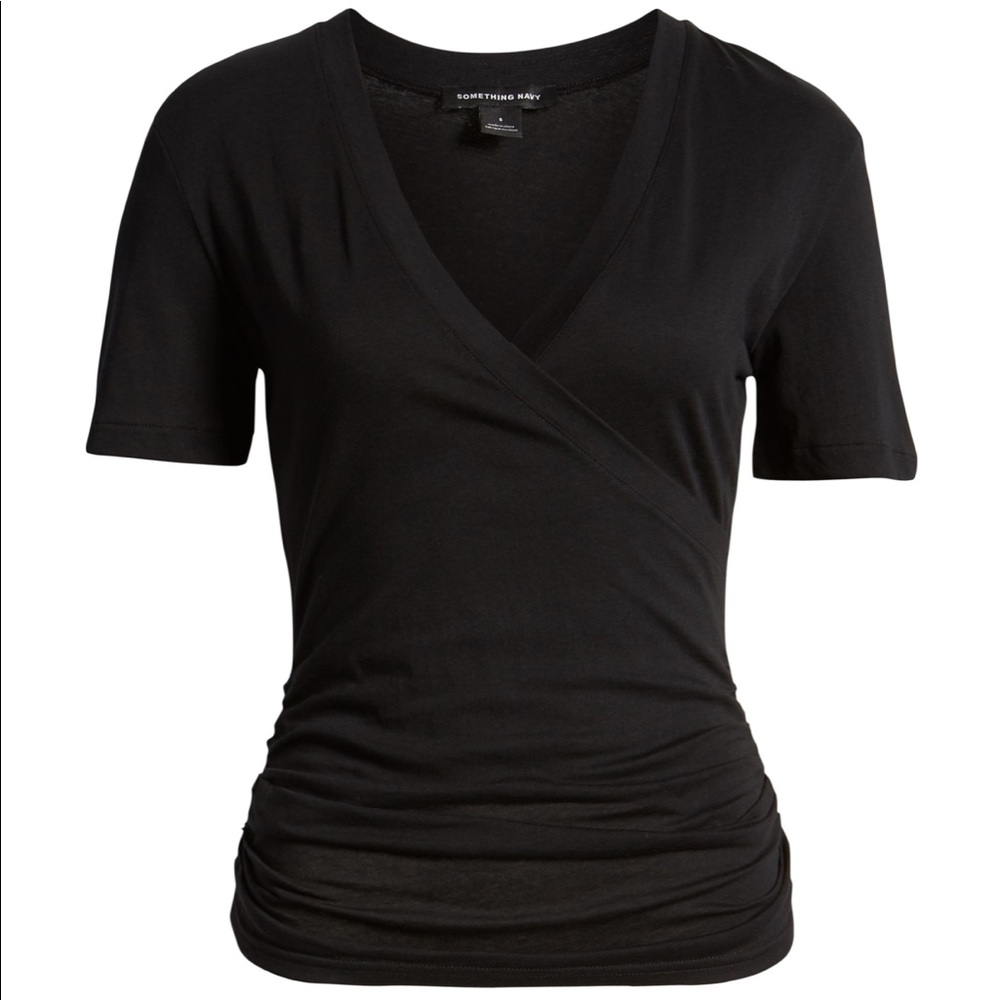 NWT Something Navy Surplice Ruched Tee Black